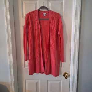 Chicos Coral Cable Knit Open Front Cardigan Size 1